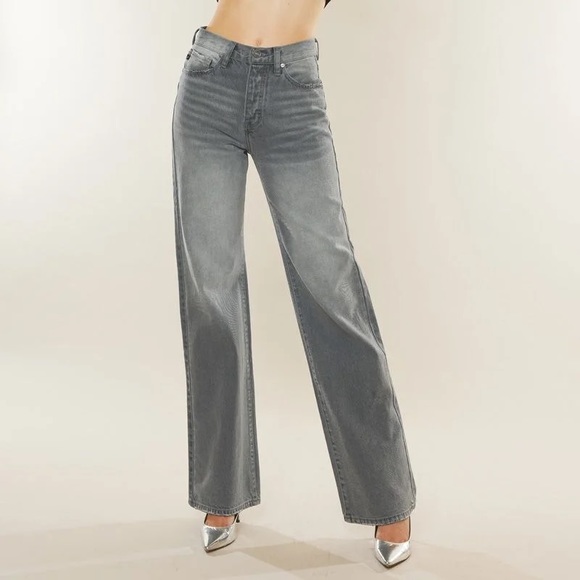 NWT Kancan 90s Gray Flare Wide Leg Distressed Jeans Womens 11 or 29 - Picture 1 of 8